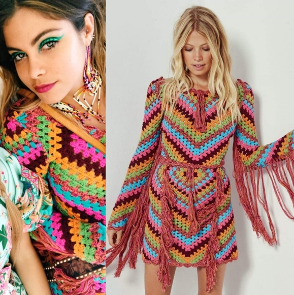 Spell designs Joni rainbow Crochet top S/M tassels - Picture 2 of 8